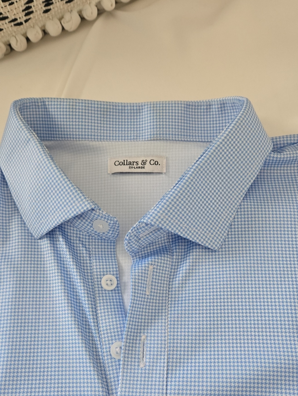 Collars & Co. Men's Sky Blue Micro Houndstooth Dress Shirt